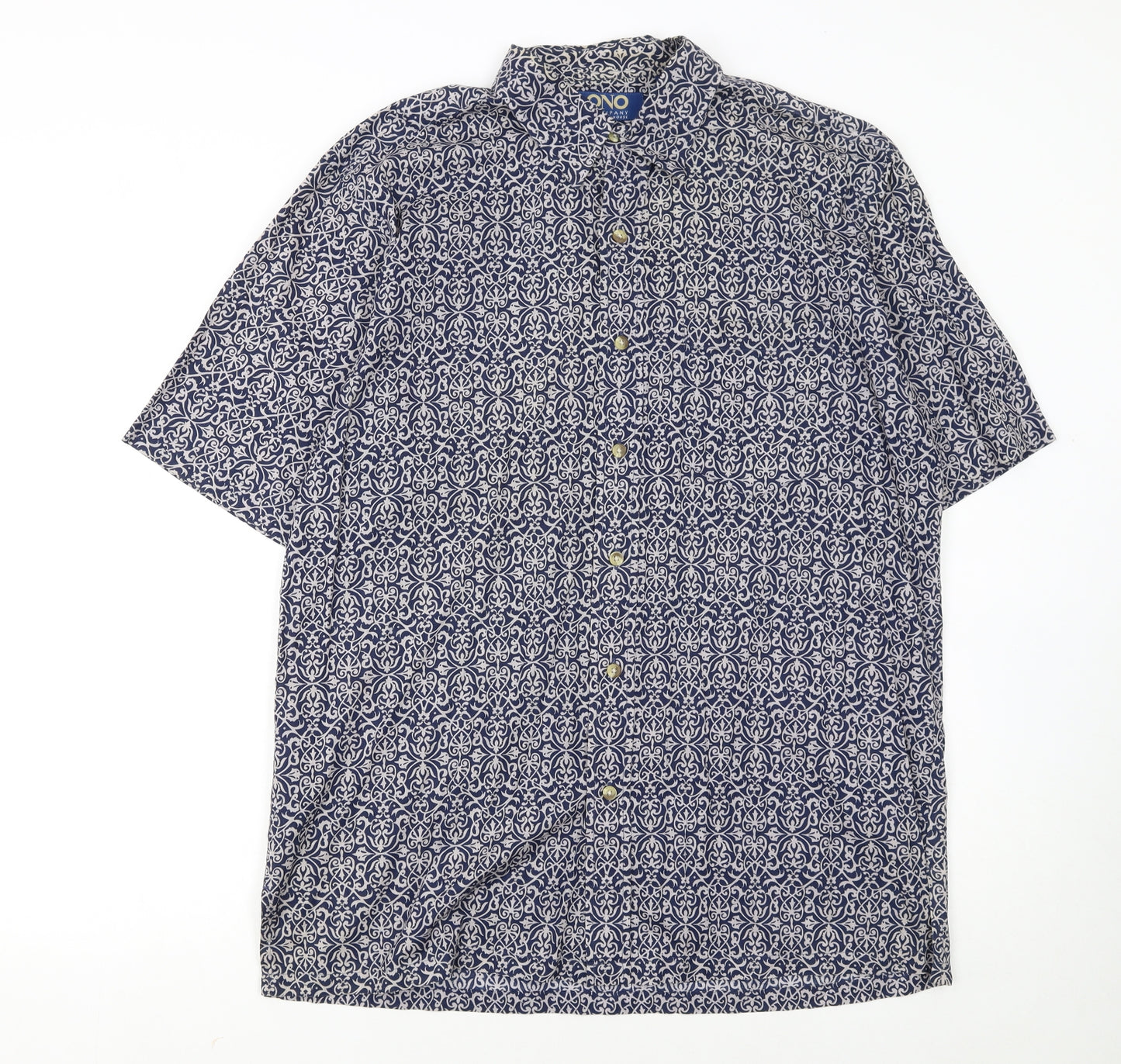 ONO & Company Men’s Blue Geometric Cotton Short Sleeve Shirt L