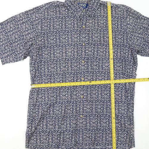 ONO & Company Men’s Blue Geometric Cotton Short Sleeve Shirt L