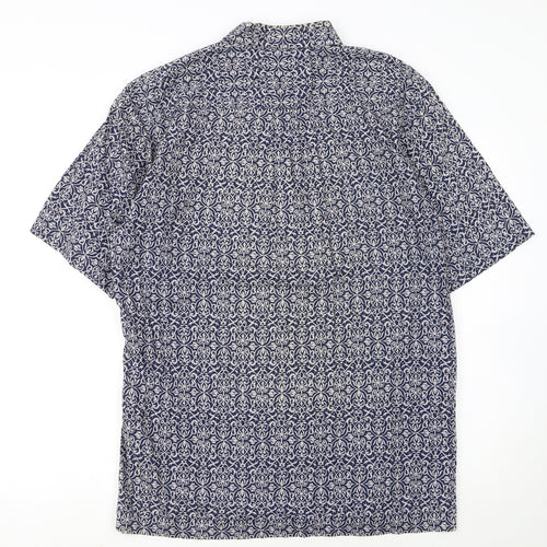 ONO & Company Men’s Blue Geometric Cotton Short Sleeve Shirt L