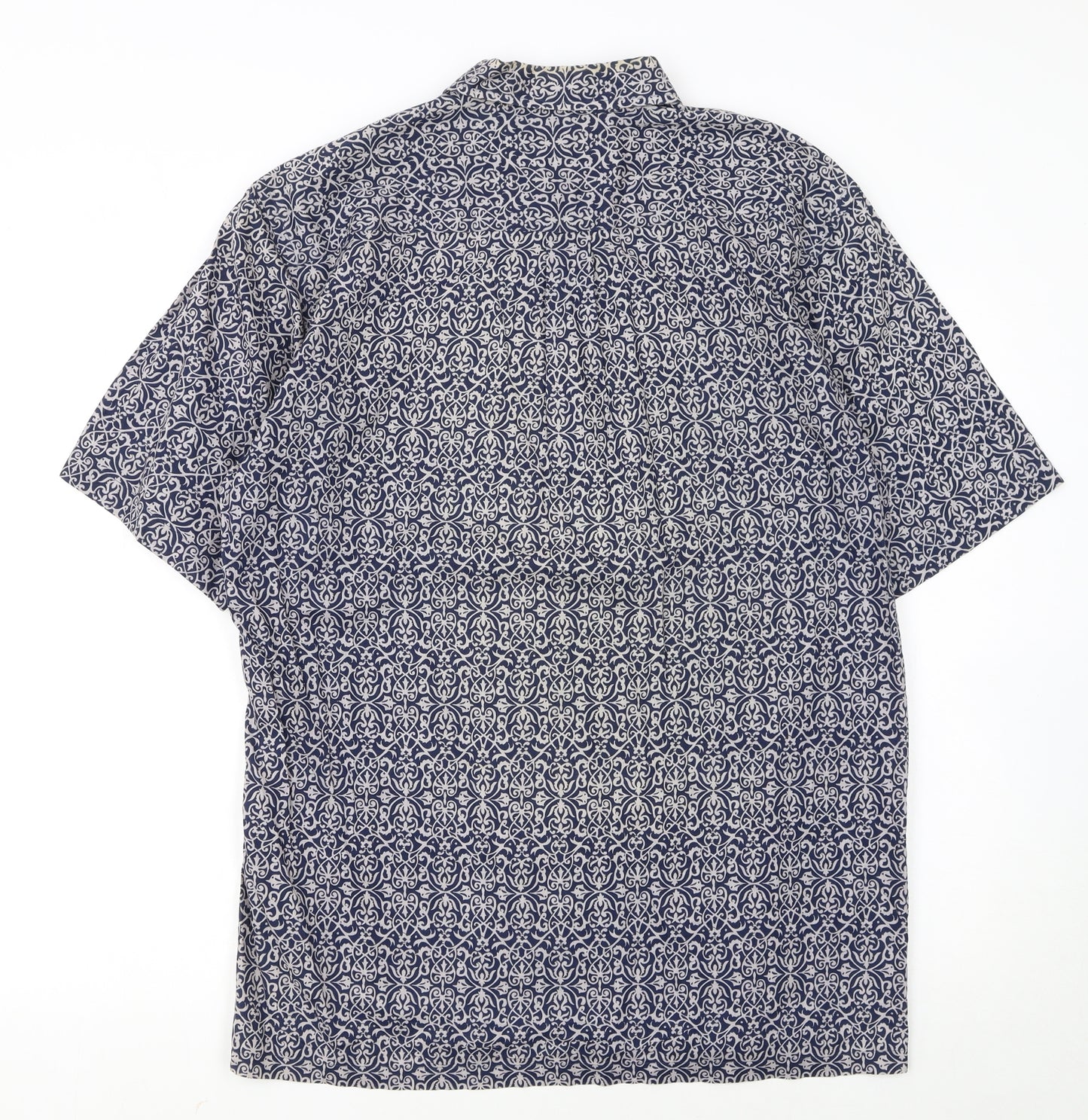 ONO & Company Men’s Blue Geometric Cotton Short Sleeve Shirt L