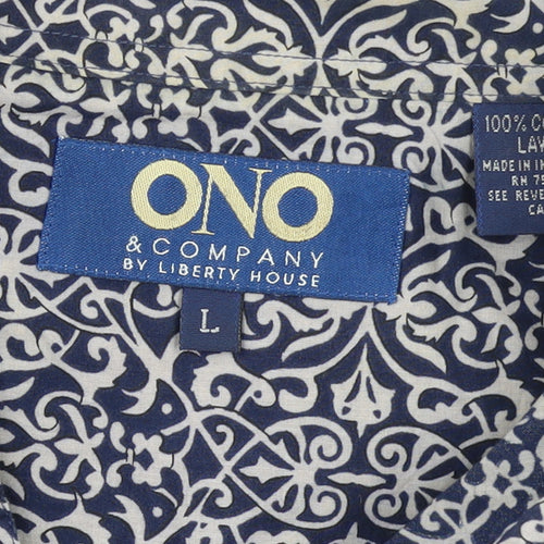 ONO & Company Men’s Blue Geometric Cotton Short Sleeve Shirt L