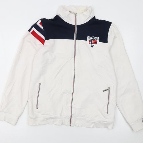Napapijri Boys White Blue Full Zip Track Jacket XXL - Lined Casual Activewear