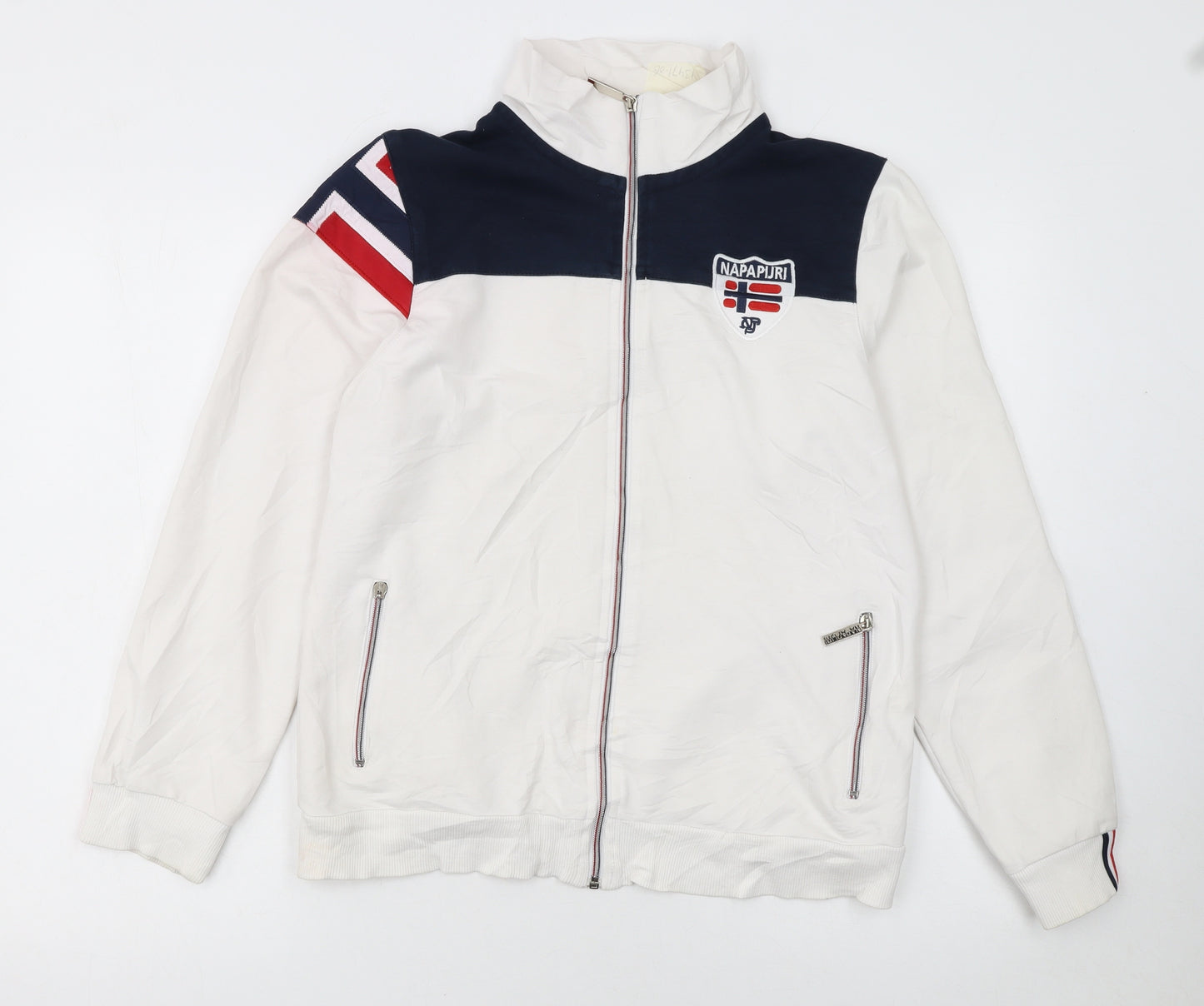 Napapijri Boys White Blue Full Zip Track Jacket XXL - Lined Casual Activewear