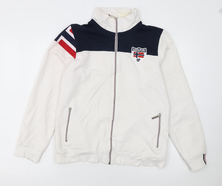Napapijri Boys White Blue Full Zip Track Jacket XXL - Lined Casual Activewear