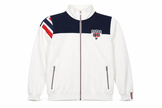 Front view of Napapijri boys’ white blue full zip track jacket xxl - lined casual activewear