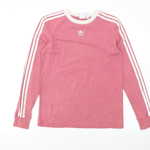 Adidas Womens Pink Long Sleeve Crew Neck Cotton Sports T-Shirt Size 8