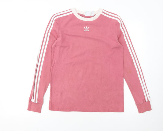 Adidas Womens Pink Long Sleeve Crew Neck Cotton Sports T-Shirt Size 8