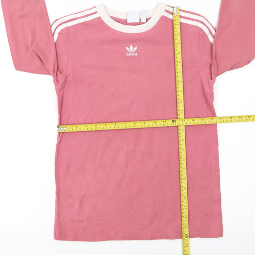 Adidas Womens Pink Long Sleeve Crew Neck Cotton Sports T-Shirt Size 8