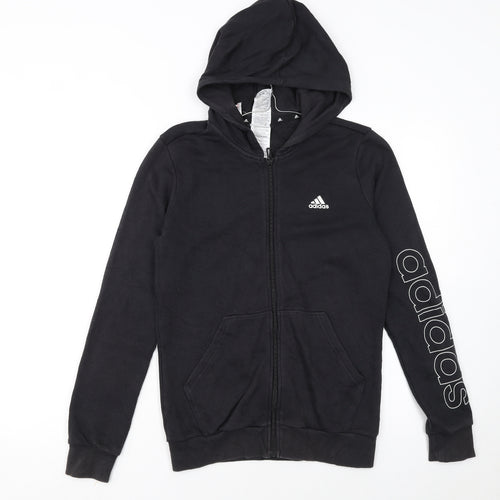 Adidas Girls Black Full Zip Hoodie 14-15 Years Sports Fleece Sweatshirt
