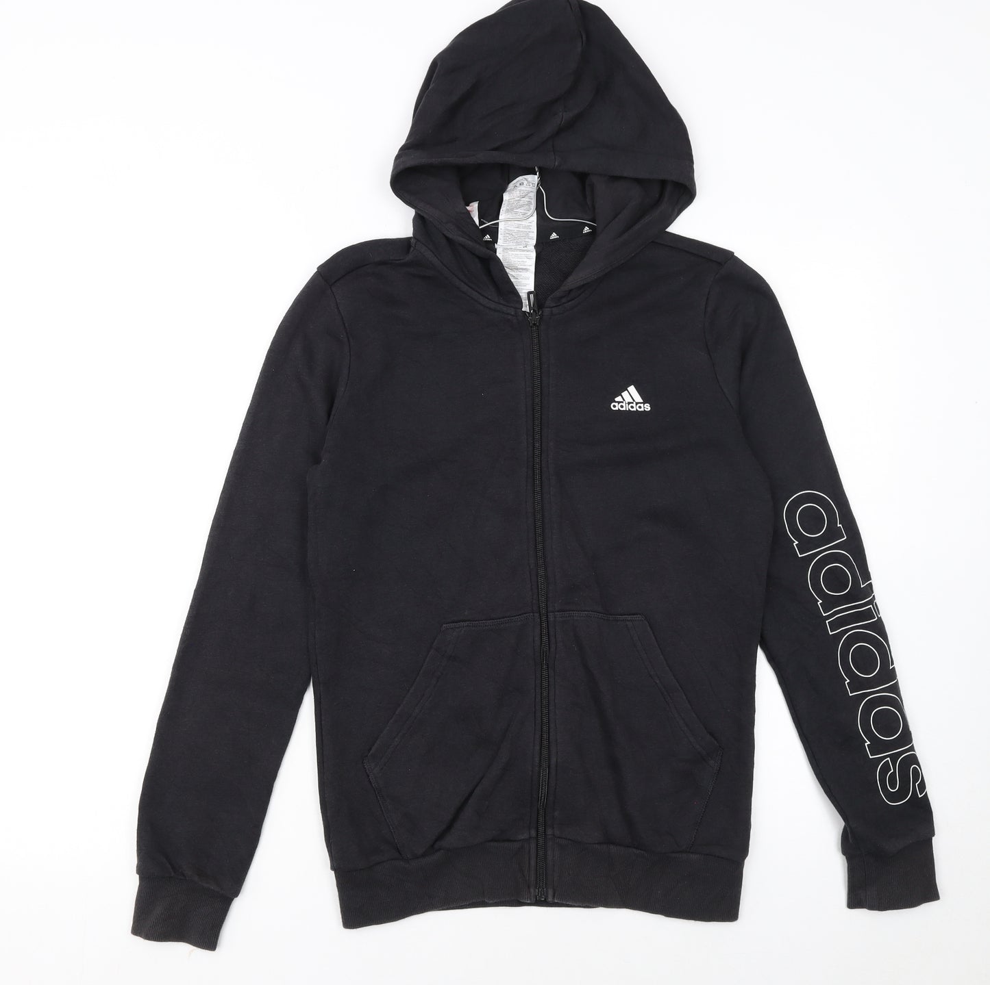 Adidas Girls Black Full Zip Hoodie 14-15 Years Sports Fleece Sweatshirt