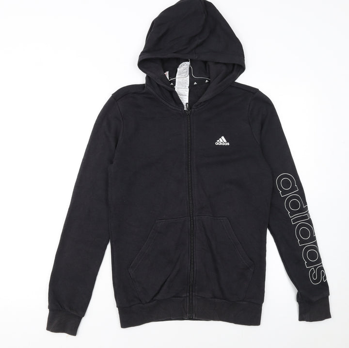 Adidas Girls Black Full Zip Hoodie 14-15 Years Sports Fleece Sweatshirt