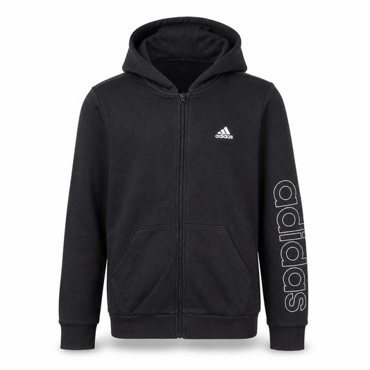 Front view of Adidas girls’ black full zip hoodie 14-15 years sports fleece sweatshirt