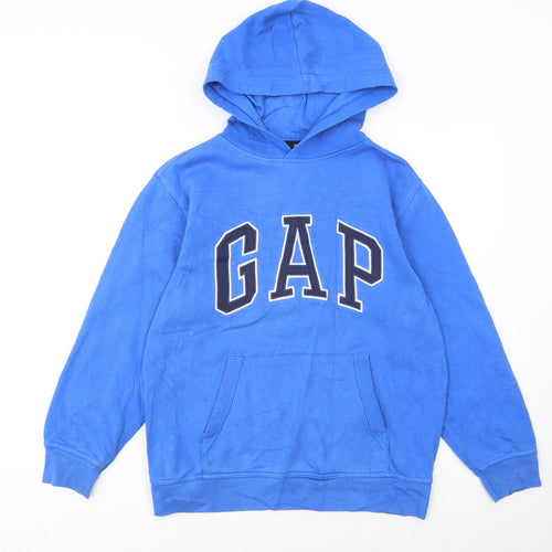 GAP Kids Boys Blue Pullover Hoodie 12 Years Fleece Logo Sweatshirt