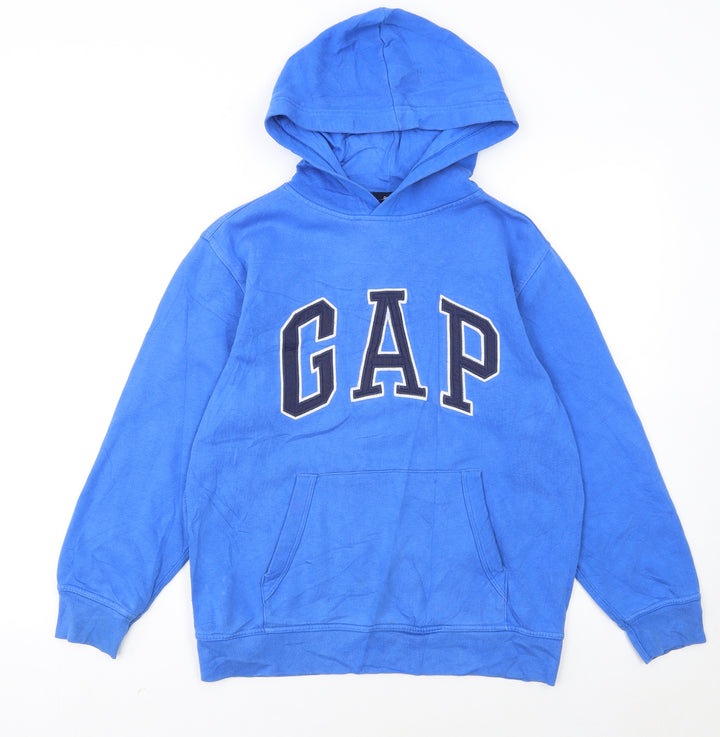 GAP Kids Boys Blue Pullover Hoodie 12 Years Fleece Logo Sweatshirt