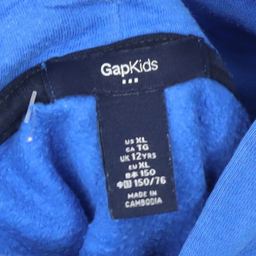GAP Kids Boys Blue Pullover Hoodie 12 Years Fleece Logo Sweatshirt