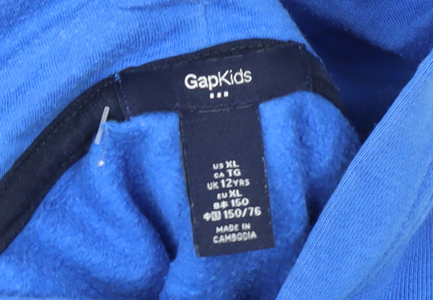 GAP Kids Boys Blue Pullover Hoodie 12 Years Fleece Logo Sweatshirt