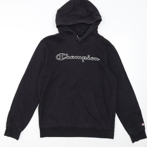 Champion Boys Black Hoodie XL 13-14 Years Pullover Fleece Logo Sweatshirt