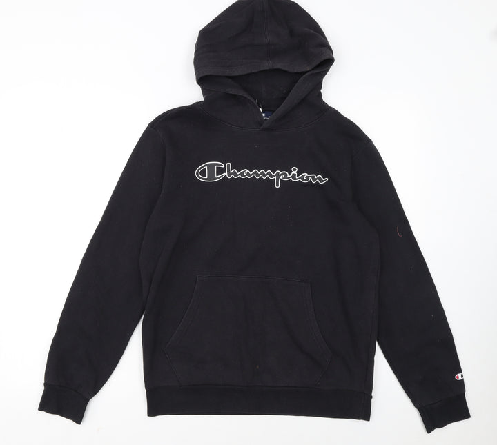 Champion Boys Black Hoodie XL 13-14 Years Pullover Fleece Logo Sweatshirt