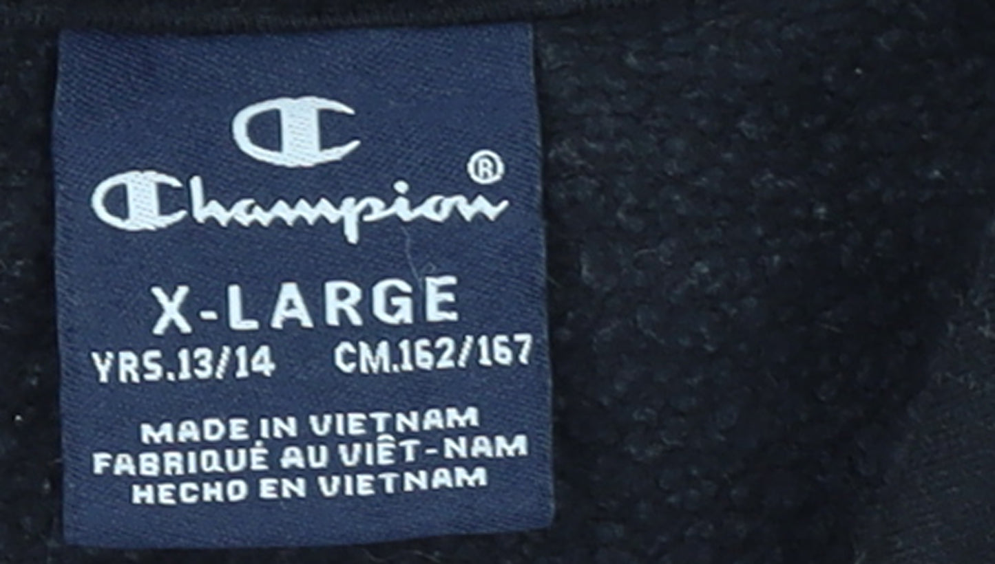 Champion Boys Black Hoodie XL 13-14 Years Pullover Fleece Logo Sweatshirt