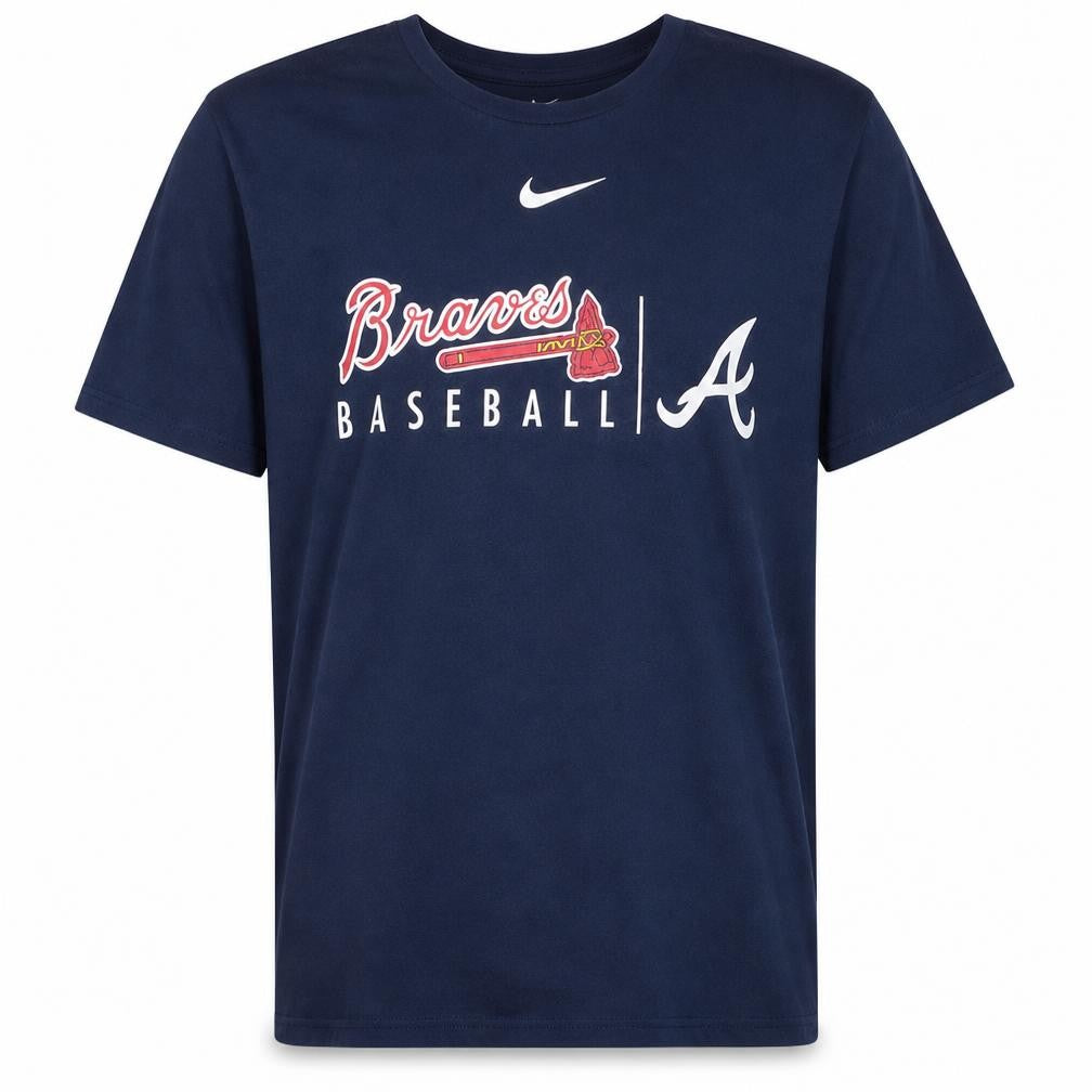 Front view of Nike Men’s Blue Braves Baseball Graphic T-Shirt, size M
