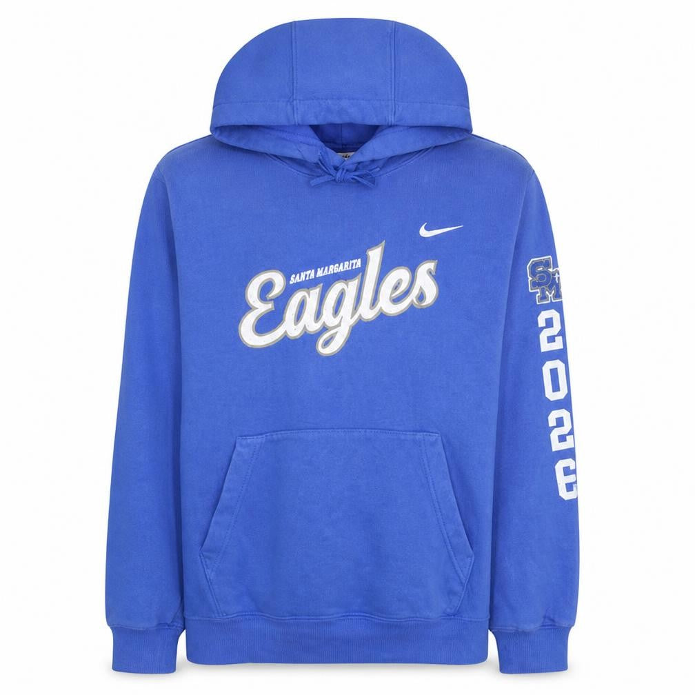 Front view of Nike men’s blue santa margarita eagles pullover hoodie, size M