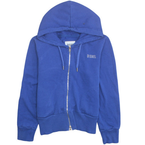 Diesel Women Blue Full Zip Hoodie L Cotton Blend Casual Sweatshirt