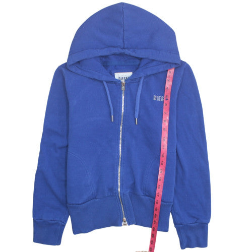 Diesel Women Blue Full Zip Hoodie L Cotton Blend Casual Sweatshirt