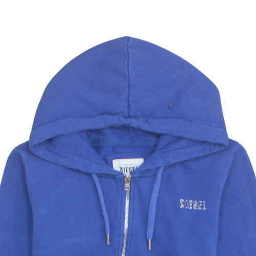 Diesel Women Blue Full Zip Hoodie L Cotton Blend Casual Sweatshirt