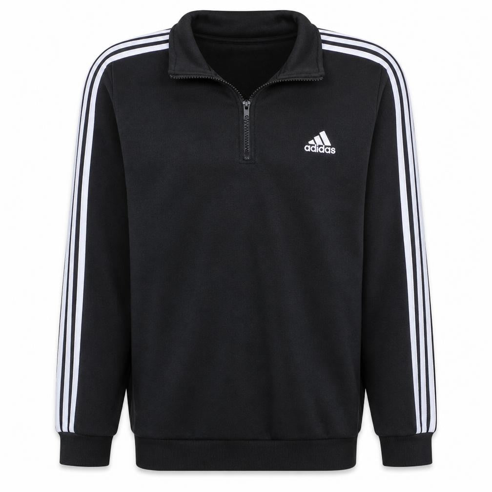 Front view of Adidas Men's Black XL 1/4 Zip Pullover Sweatshirt with Embroidered Logo