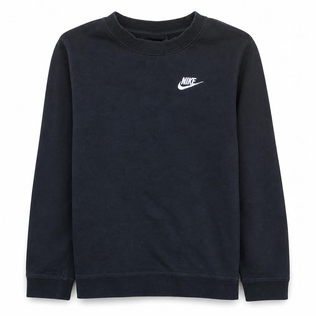 Front view of Nike boys’ black xl pullover fleece sweatshirt crew neck logo jumper