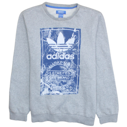 Adidas Mens Grey Blue Logo Crew Neck Sweatshirt M