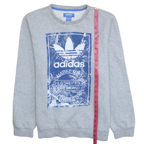 Adidas Mens Grey Blue Logo Crew Neck Sweatshirt M