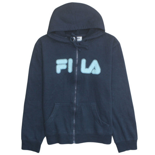 FILA Womens Navy Full Zip Hoodie Medium Cotton Blend Sweatshirt