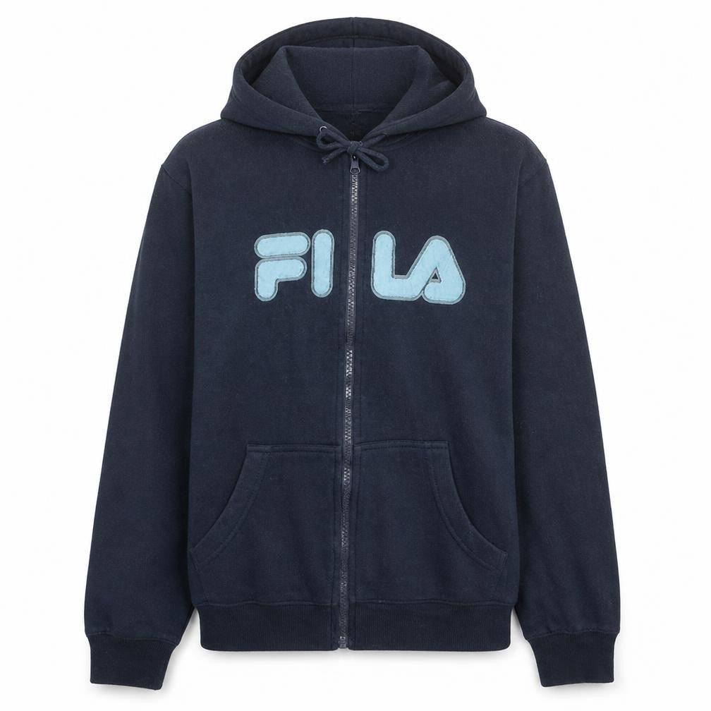 Front view of Fila women’s navy full zip hoodie medium cotton blend sweatshirt