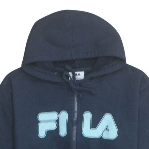 FILA Womens Navy Full Zip Hoodie Medium Cotton Blend Sweatshirt