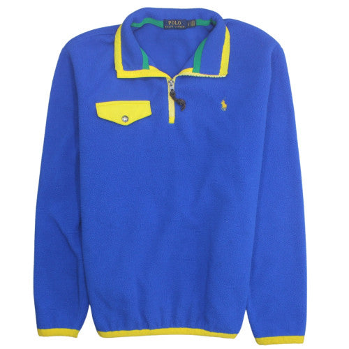 Ralph Lauren Men's Blue Fleece 1/4 Zip Collared Sweatshirt Size L
