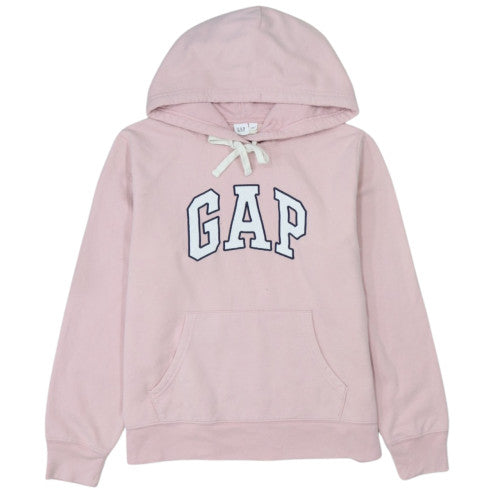GAP Womens Pink Pullover Hoodie L Logo Embroidered Cotton Casual