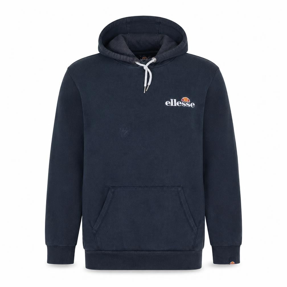 Front view of Ellesse Men’s Blue Pullover Hoodie, size L, Regular Fleece Sweatshirt