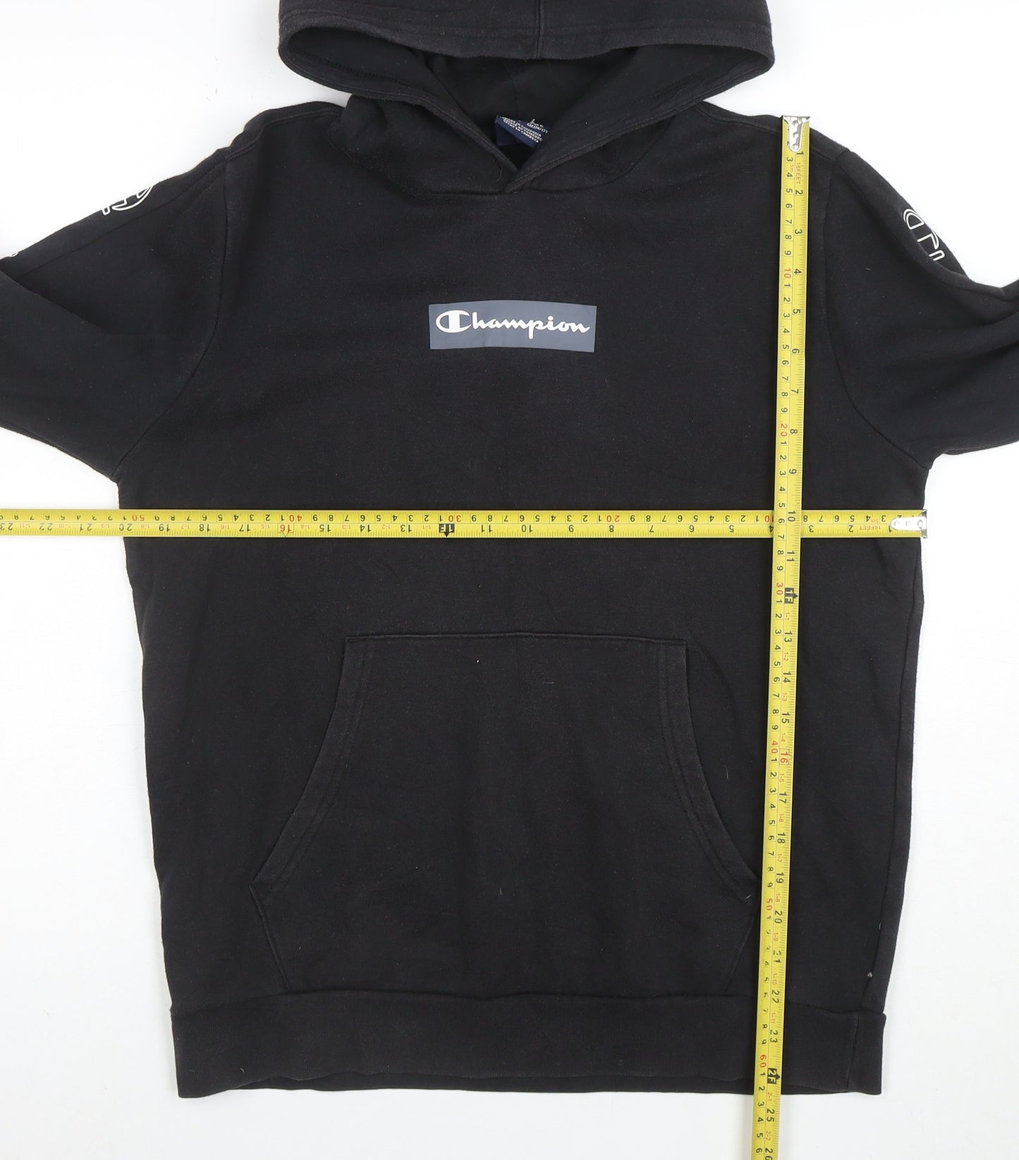 Champion Boys Black Pullover Hoodie 16 Years Fleece Logo Sports Casual