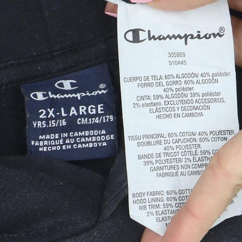 Champion Boys Black Pullover Hoodie 16 Years Fleece Logo Sports Casual
