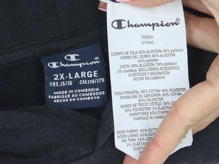 Champion Boys Black Pullover Hoodie 16 Years Fleece Logo Sports Casual