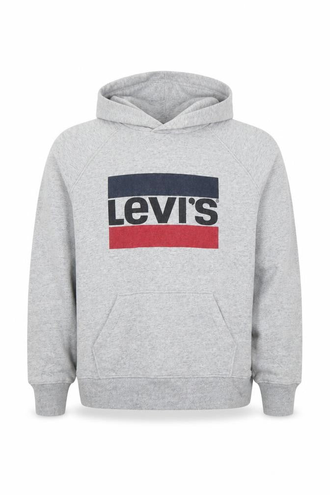 Front view of Levi's Men's Grey Pullover Hoodie XS Classic Logo Sweatshirt