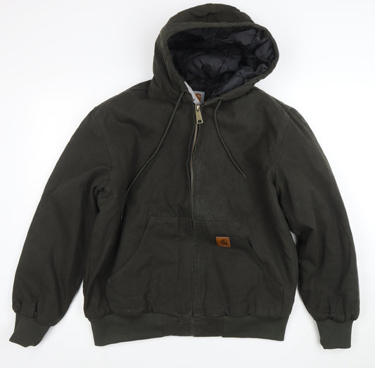 Carhartt Men's Green Hooded Bomber Jacket Size S Canvas Workwear