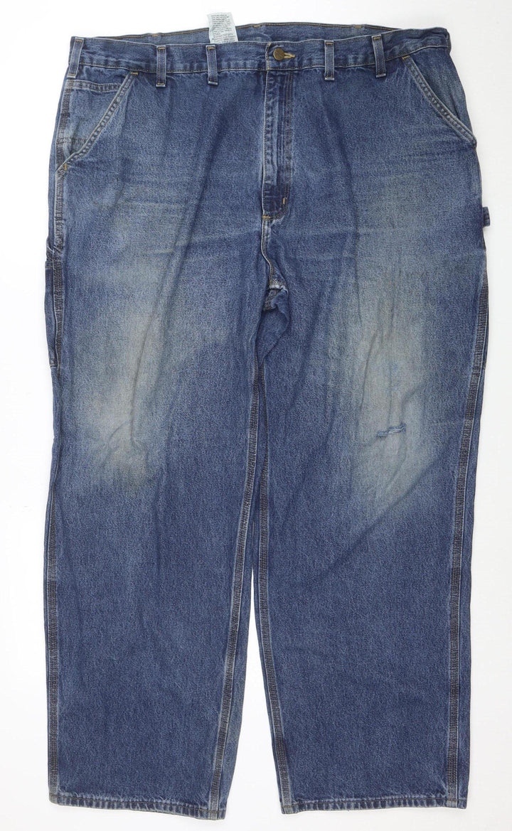 Carhartt Mens Blue Denim Dungaree Fit Work Jeans 44x30 Cotton