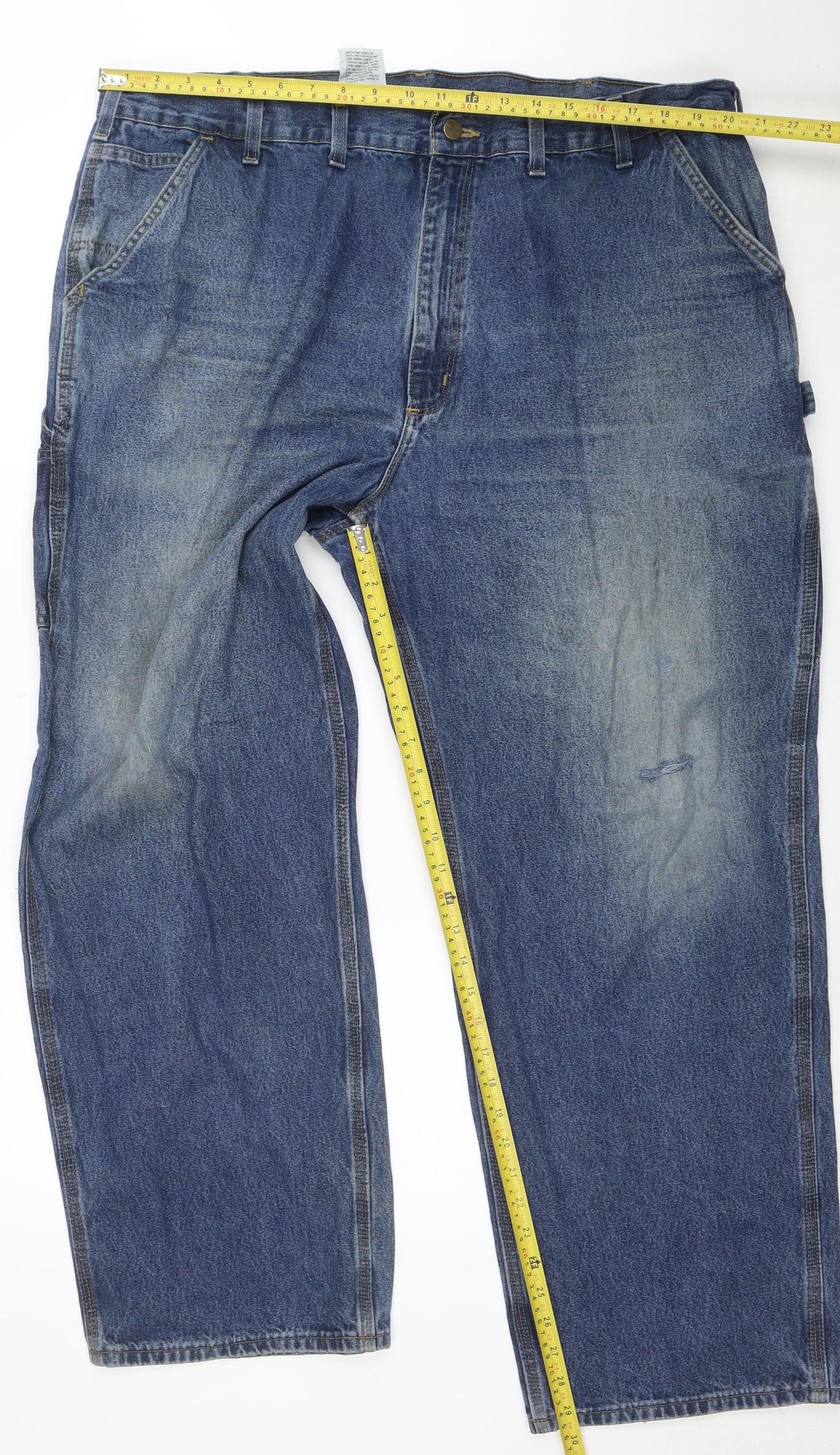 Carhartt Mens Blue Denim Dungaree Fit Work Jeans 44x30 Cotton