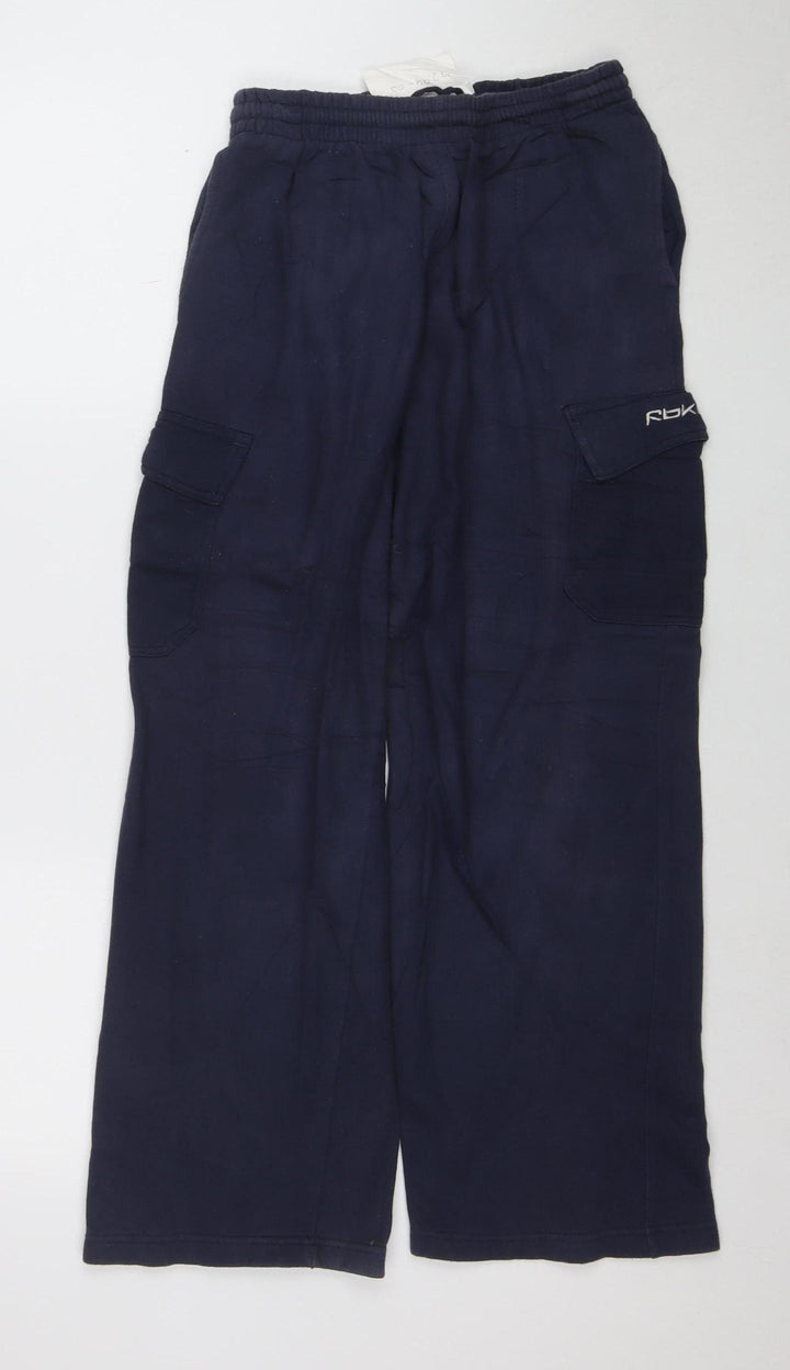 Reebok Boys Blue L Jogger Trousers Cotton Blend Elastic Waist Activewear