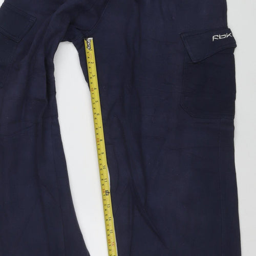 Reebok Boys Blue L Jogger Trousers Cotton Blend Elastic Waist Activewear