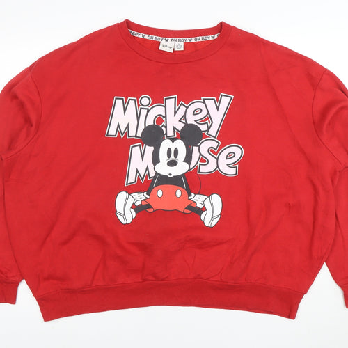 Disney Women Red Mickey Mouse Pullover Sweatshirt XL