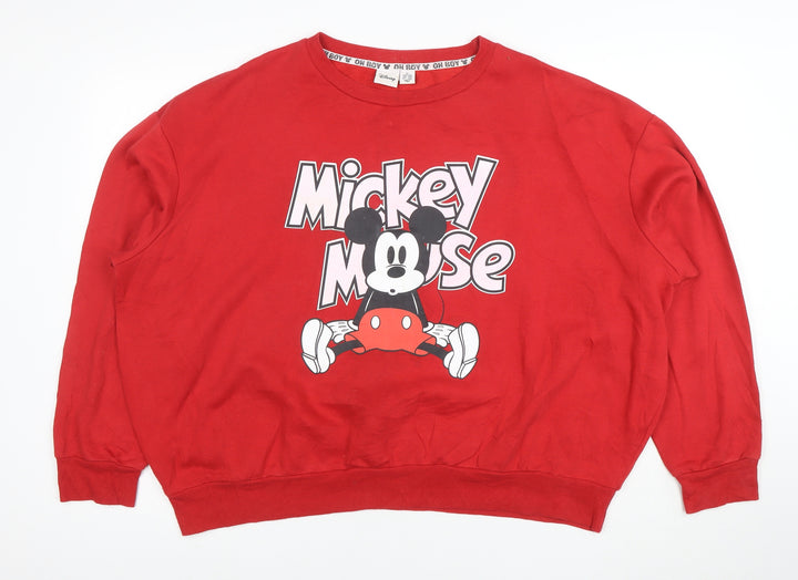 Disney Women Red Mickey Mouse Pullover Sweatshirt XL