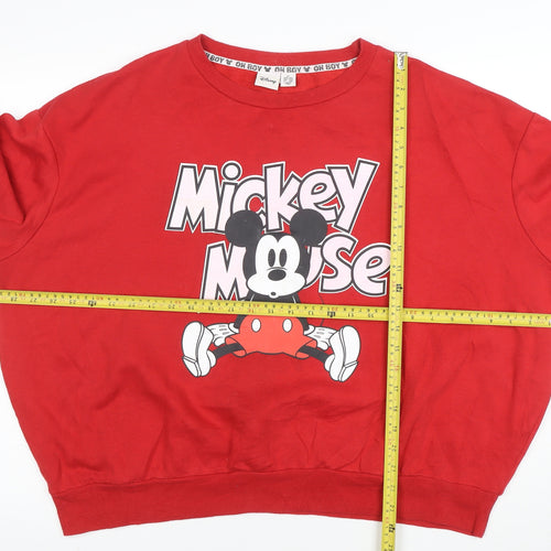 Disney Women Red Mickey Mouse Pullover Sweatshirt XL